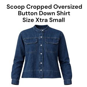 Scoop Cropped Denim Chambray Button Down Jacket XS 0-2 Long Sleeve NWT Med Wash